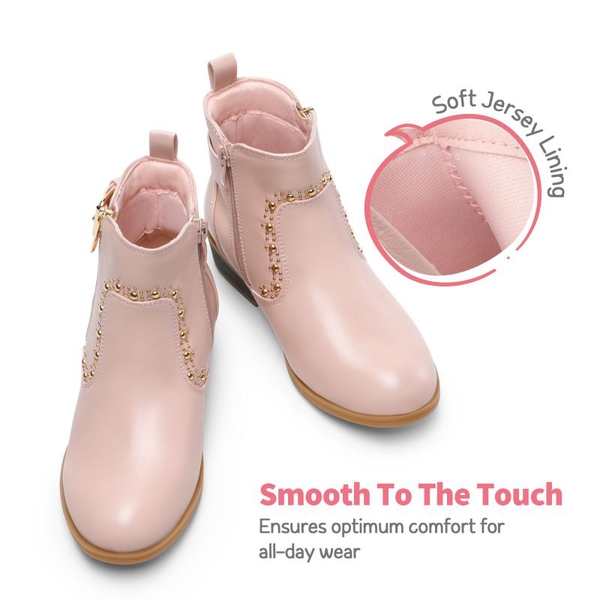 Girls Low Heel Zipper Ankle Boots - PINK - 3